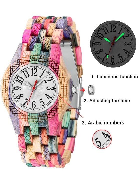 Women\'s Multi Colorful White Analog Quartz Couples Bamboo Classic Wooden Watch main image 6